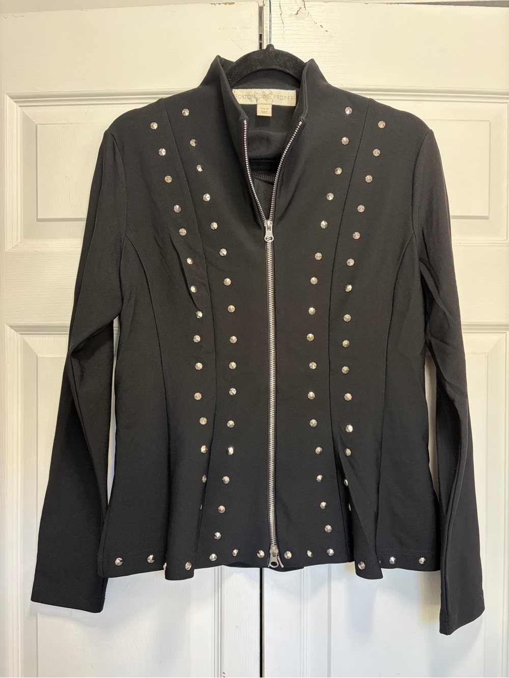 Boston Proper Black Studded Zip-Front Jacket M